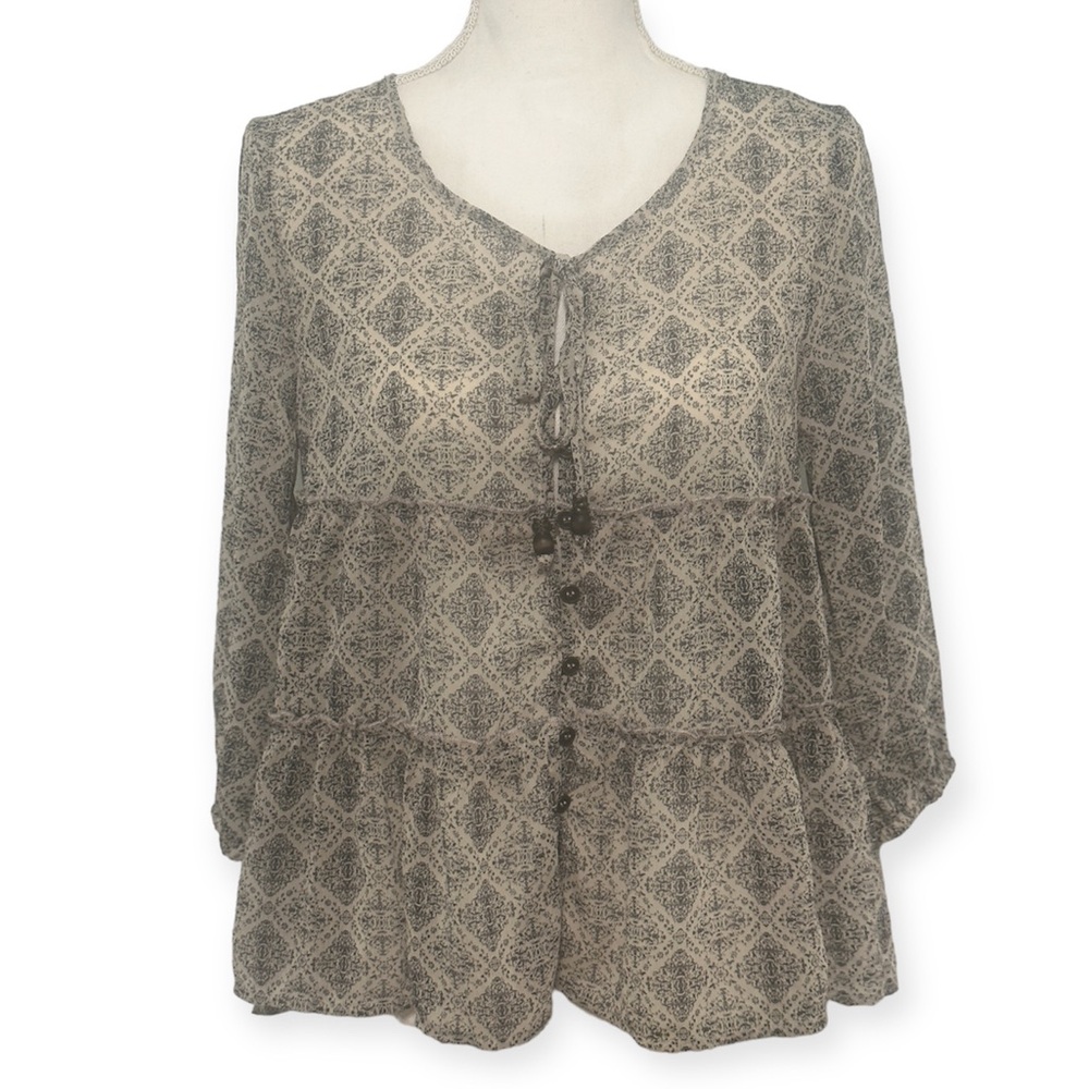 Jolt Boutique Layered Peasant Blouse Buttton Down Sheer Top NWOT